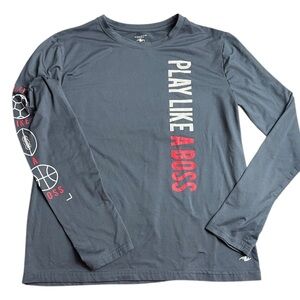 Gray Long Sleeve Shirt with 'Play Like A Boss' Print basketball sport s 14-16